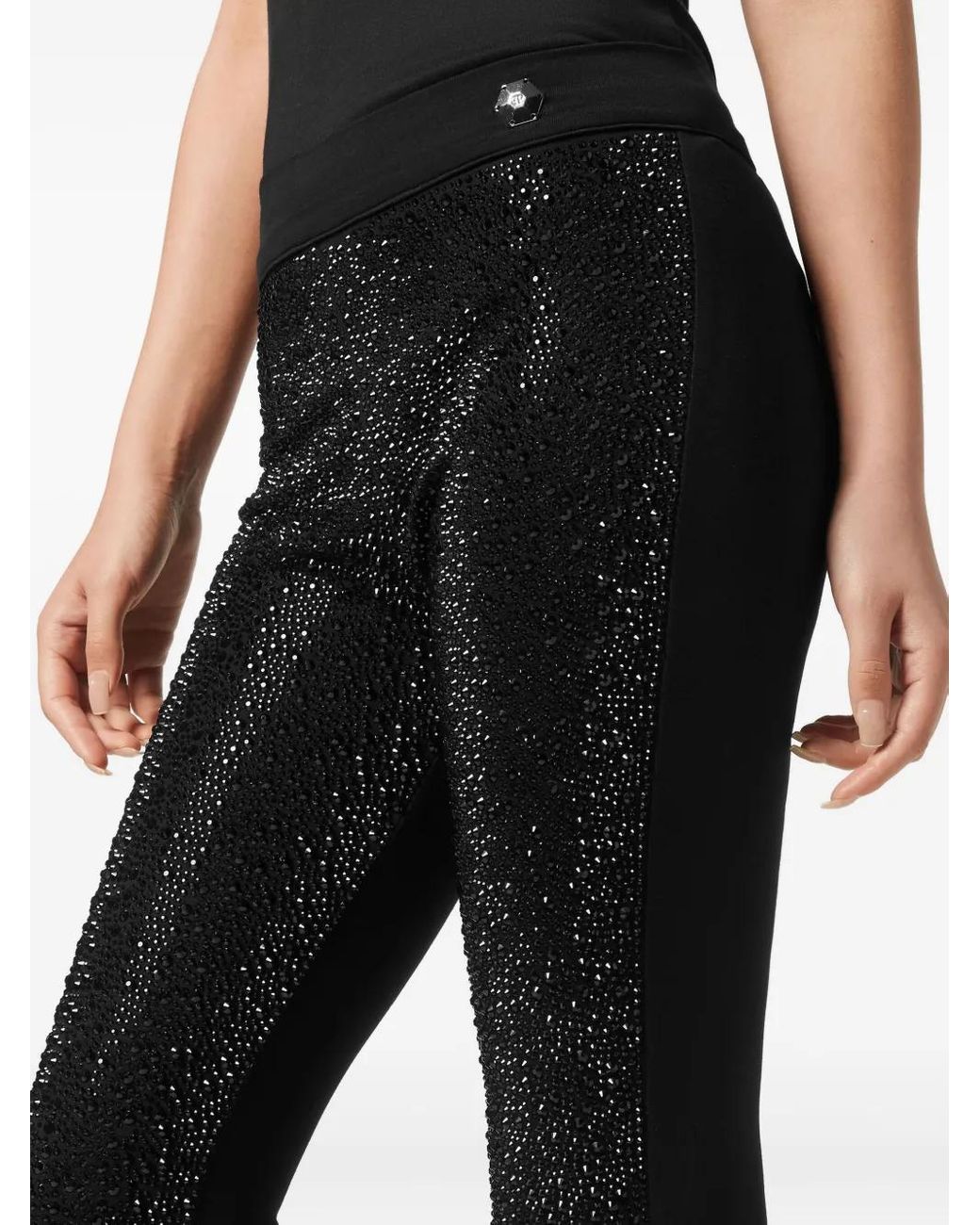Philipp Plein Black Leggings Mix Strass