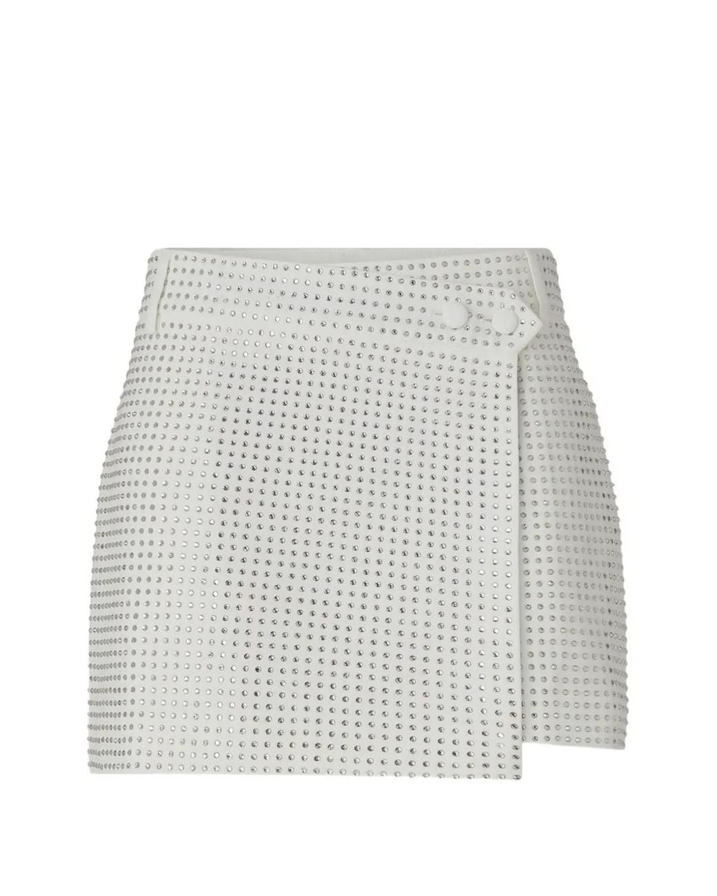 Pinko White Minijupe Portefeuille À Ornements Strassés