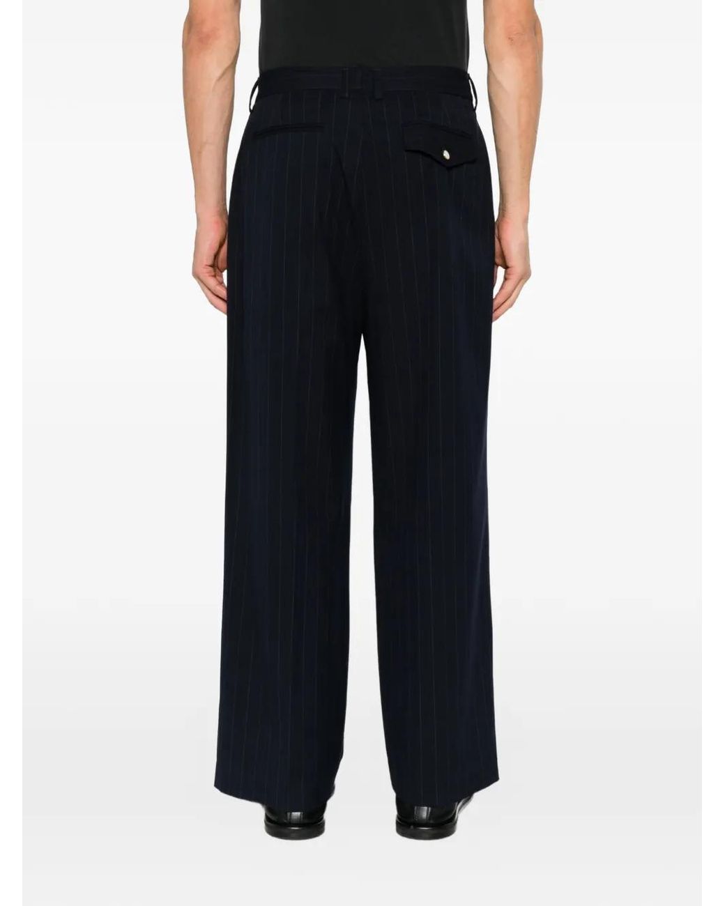 THESTROY Blue Pinstripe Wide-Leg Trousers for men