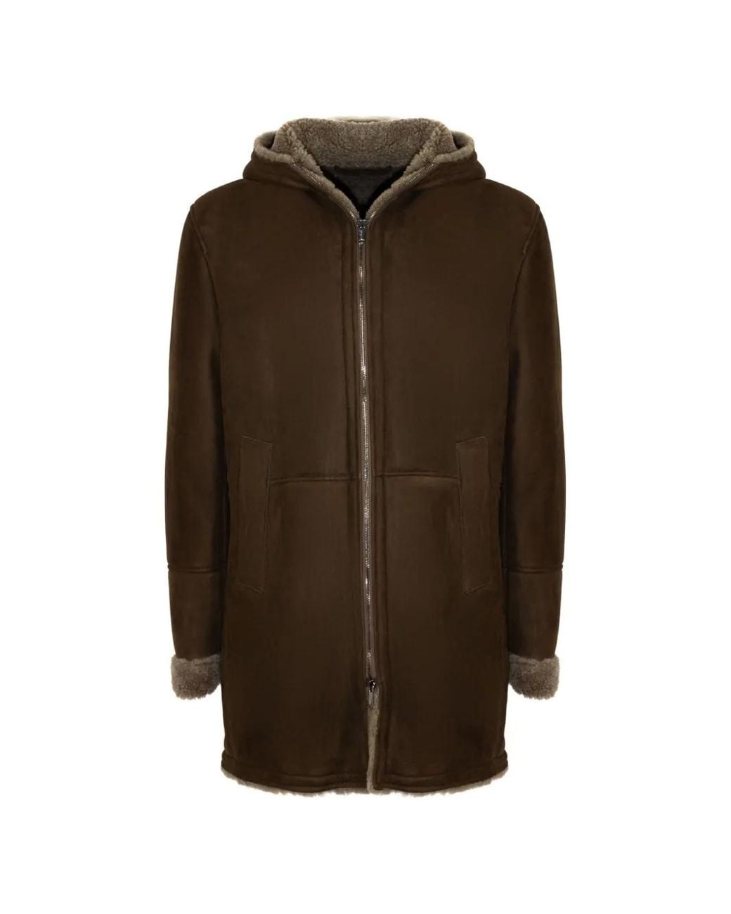 Volfagli Brown Manteau Bordé De Fourrure for men