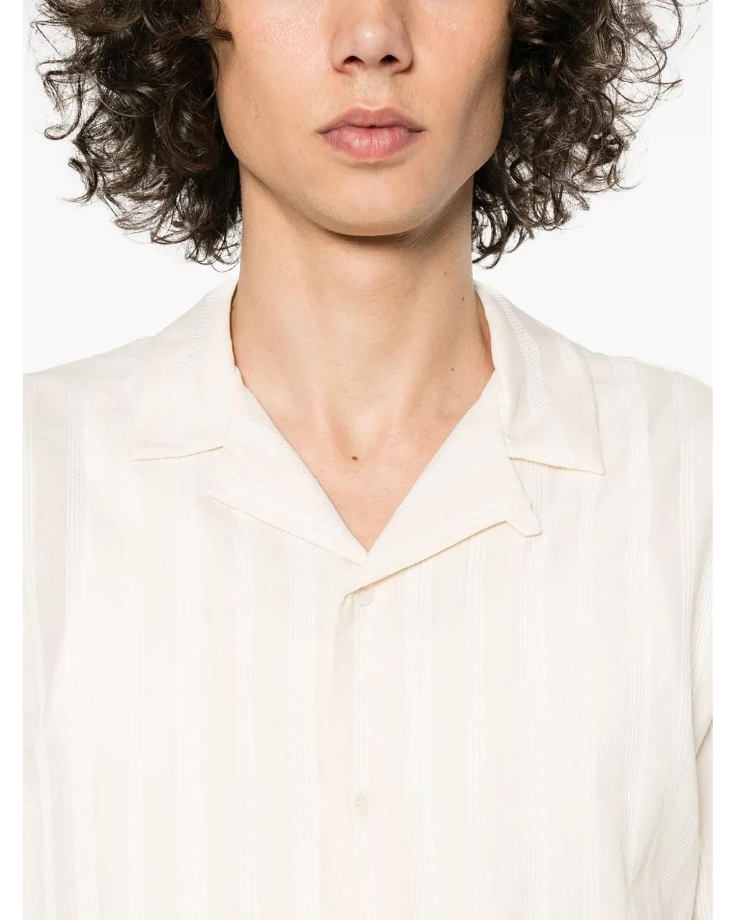 Sunspel White Embroidered-Stripes Cotton Shirt for men
