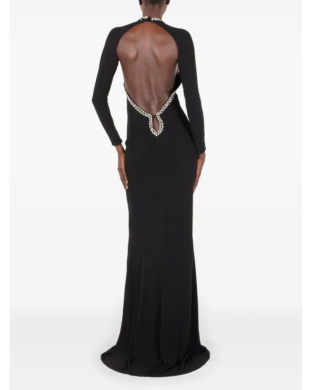 Roberto Cavalli Black Crystal-Embellished Evening Gown
