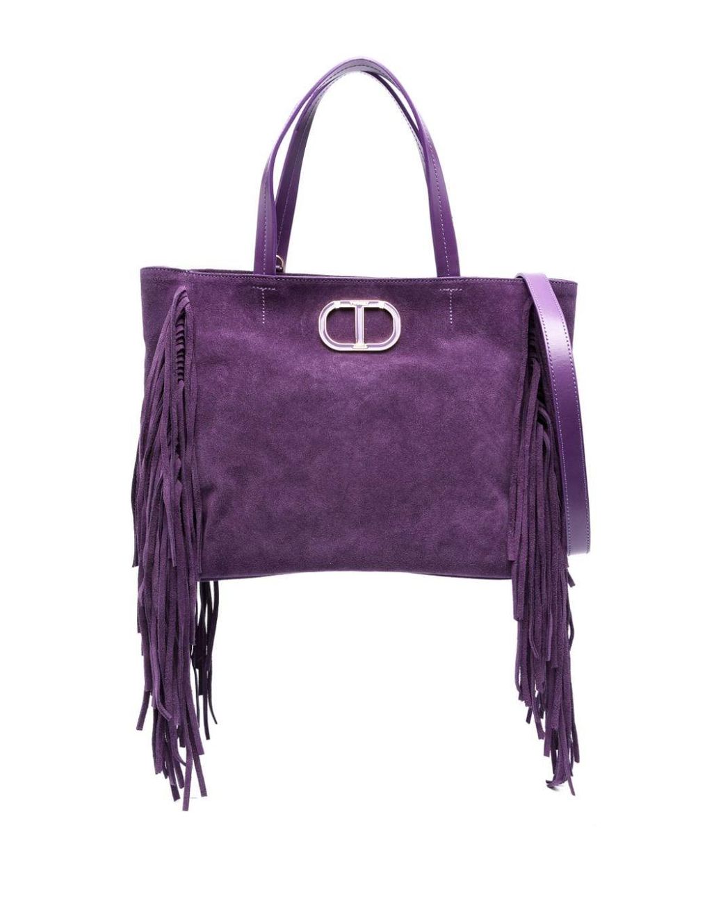Twin Set Melrose Logo-plaque Fringed Suede Tote Bag in Purple | Lyst