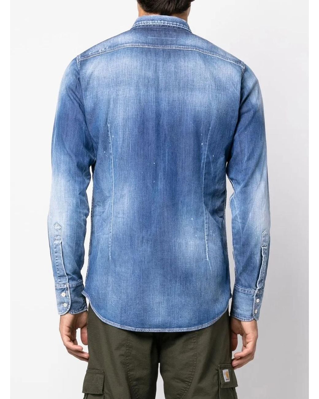 DSquared² Blue Tie-Dye Denim Shirt for men