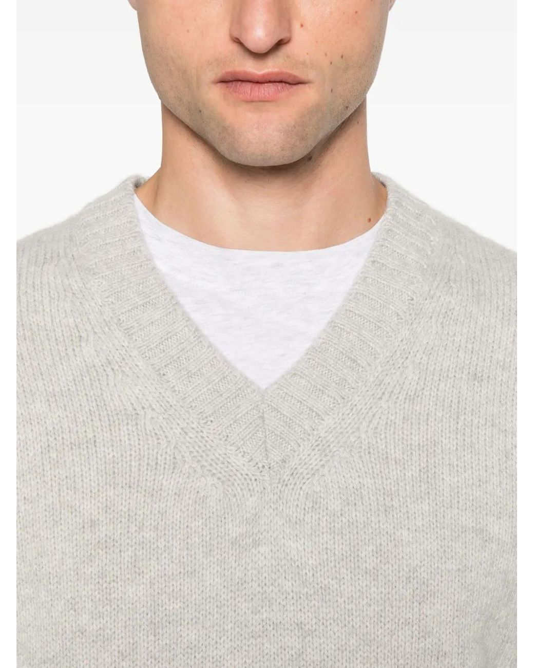 Eleventy White V-Neck Wool Sweater for men