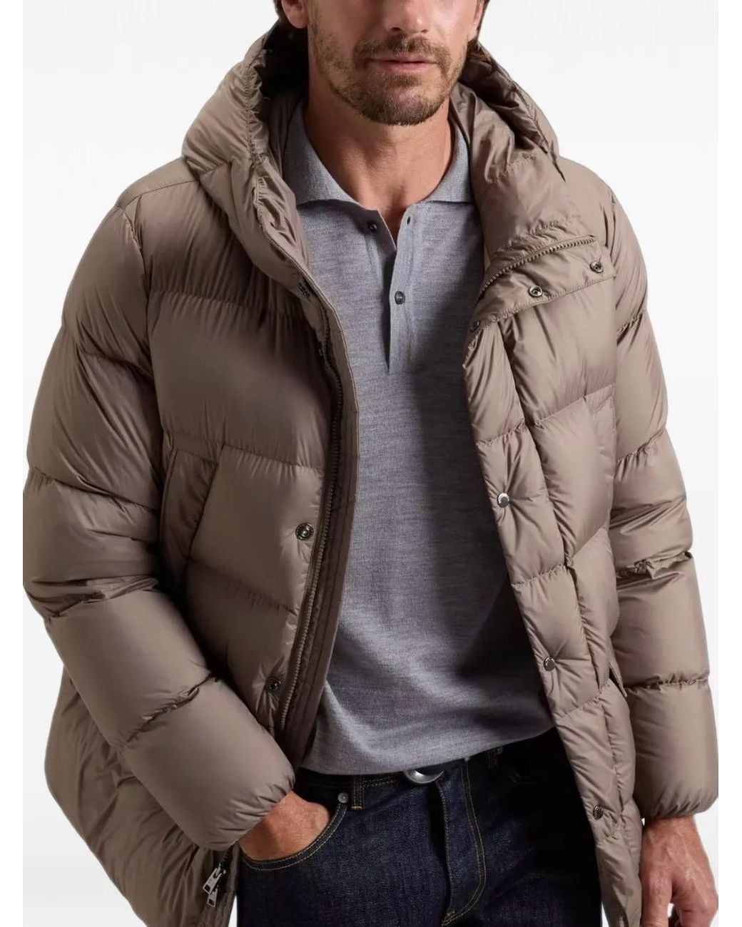 Woolrich Brown Cloud Quilted Hooded Jacket for men