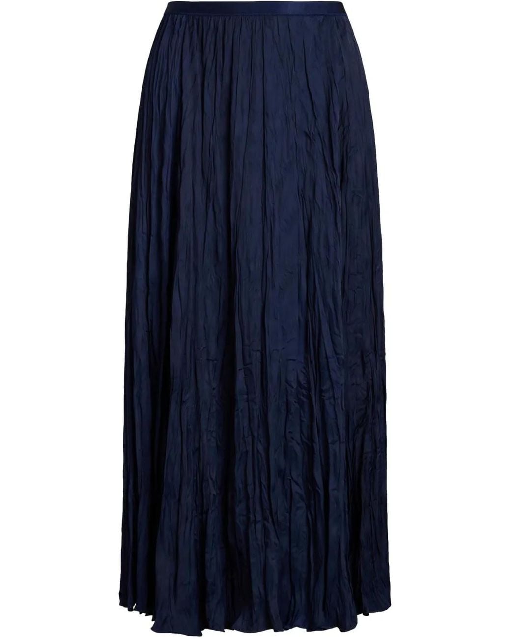 Polo Ralph Lauren Blue Crinkled A-Line Midi Skirt
