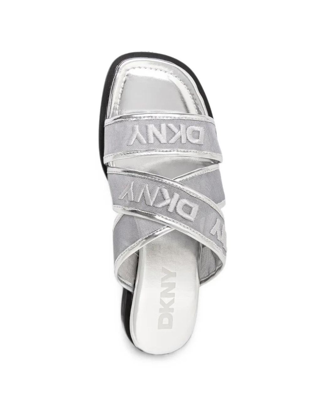 DKNY White Cerelia Logo-Embroidered Crossover-Strap Slides