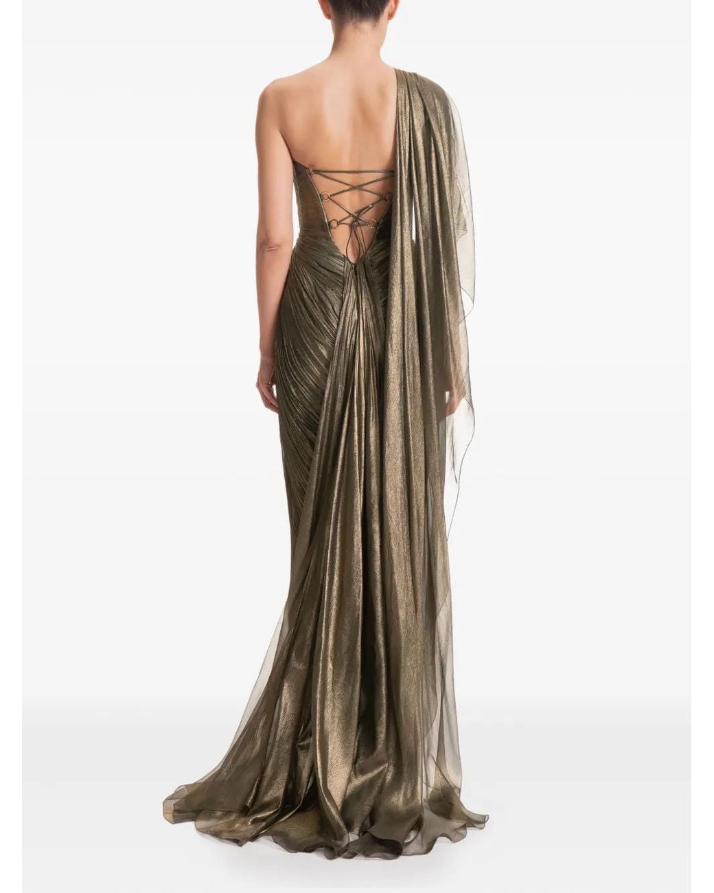 Maria Lucia Hohan Natural Yasmine One-Shoulder Midi Dress