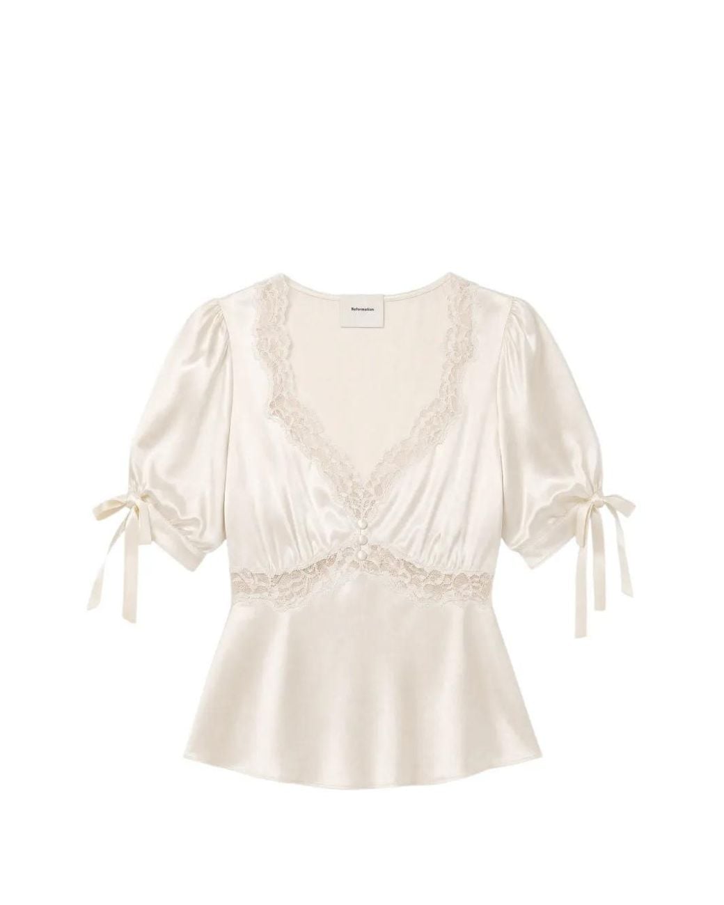 Reformation White Dolly Lace-Trim Silk Blouse