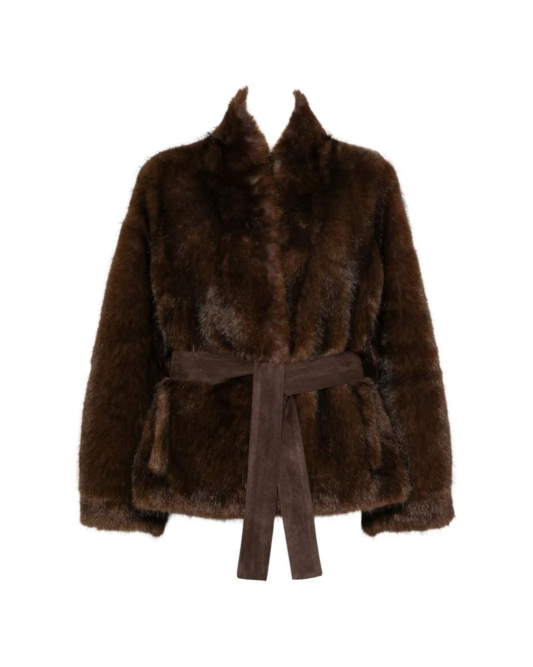 VALENTINI 1972 Brown Faux-Fur Belted Jacket