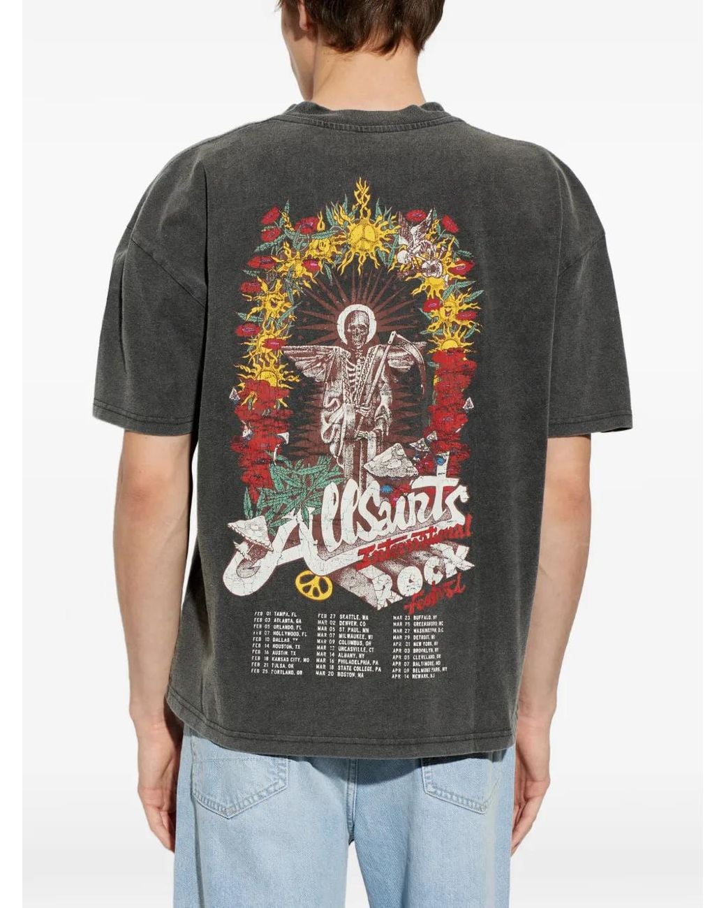 AllSaints Gray Roque Graphic-Print T-Shirt for men