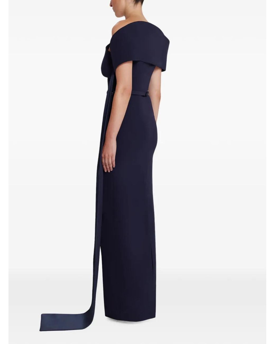 Safiyaa Blue Giorgia Asymmetric Sash-Detail Maxi Dress
