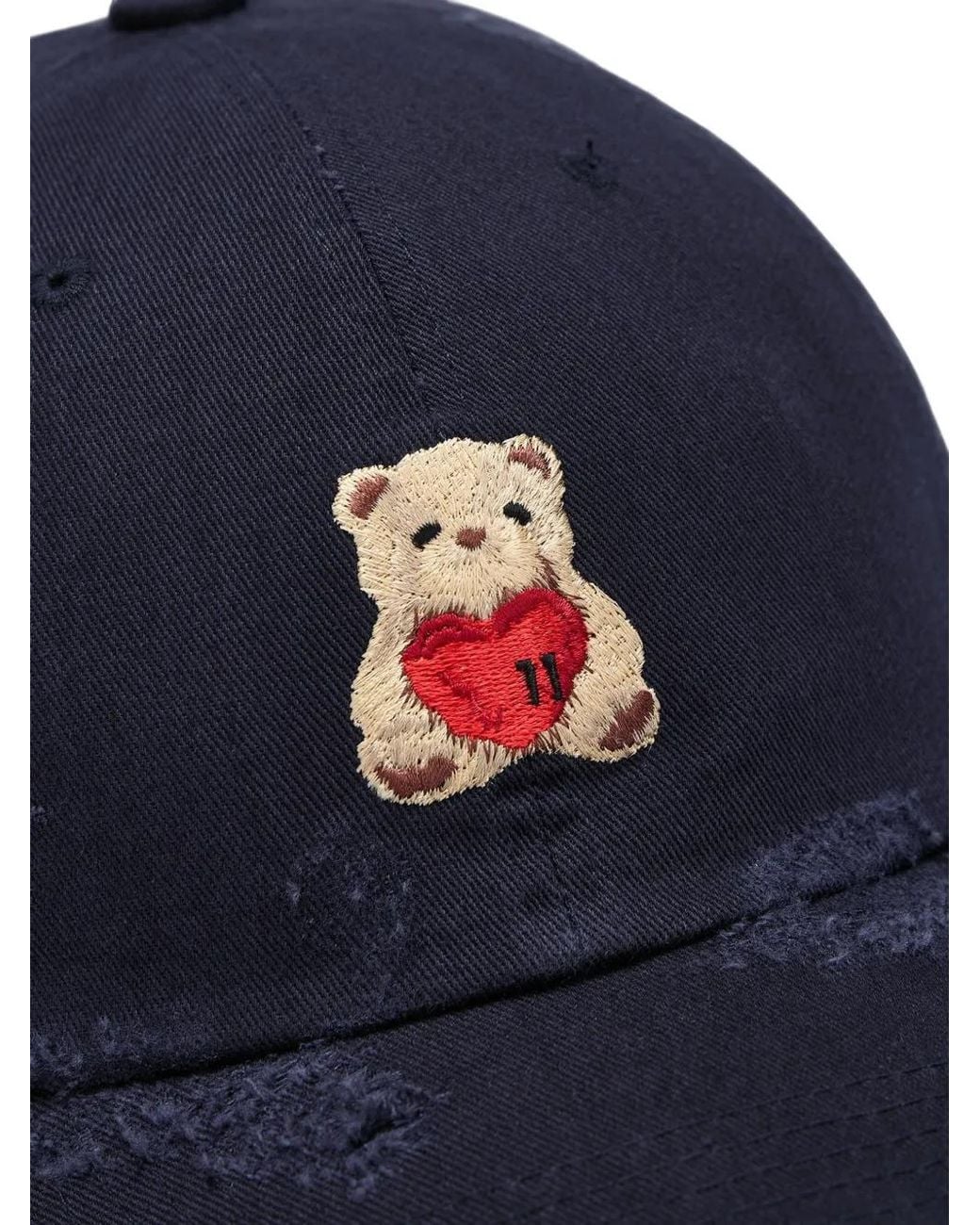 we11done Blue Distressed Teddy-Bear Baseball Cap