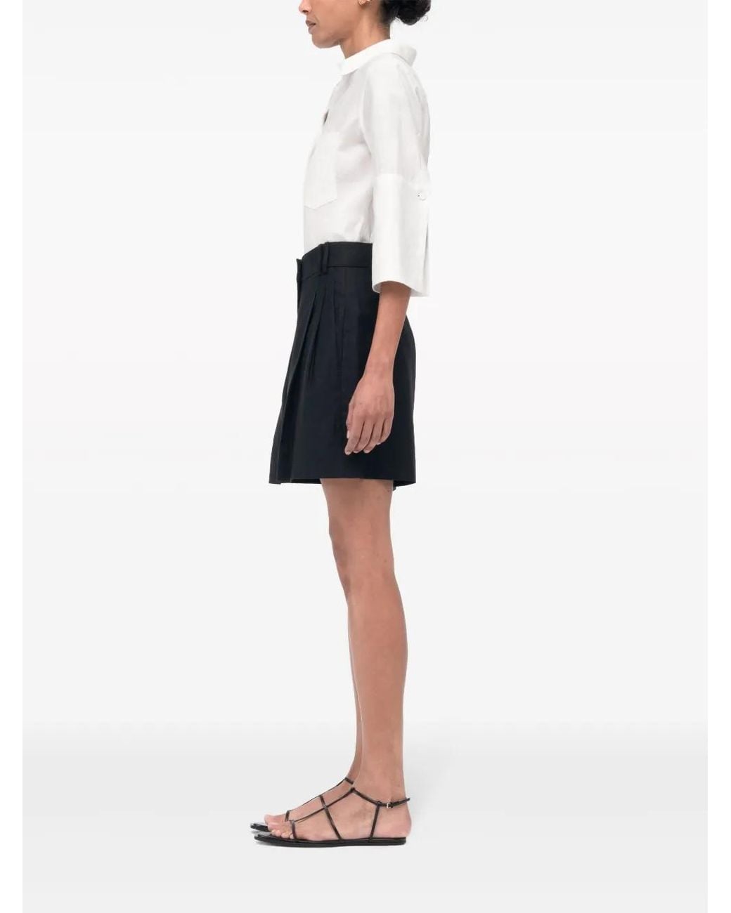 Another Tomorrow Black Linen Pleated Shorts