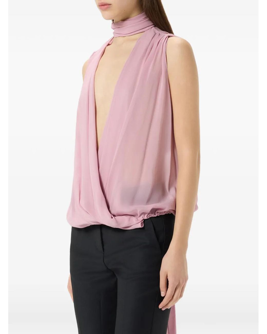 Blumarine Pink Scarf-Detail Wrap Blouse
