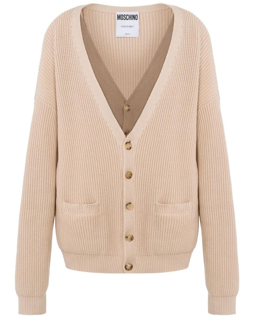 Moschino Natural Ribbed-Knit Cardigan for men