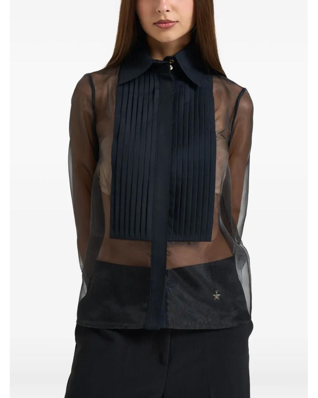 Elisabetta Franchi Black Sheer Pleated Shirt