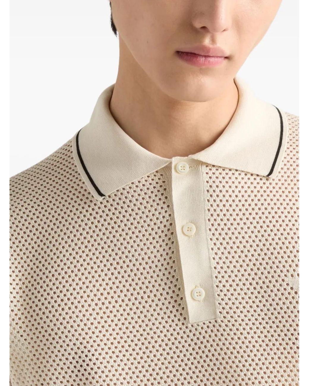 Prada Opengebreid Poloshirt in het White voor heren
