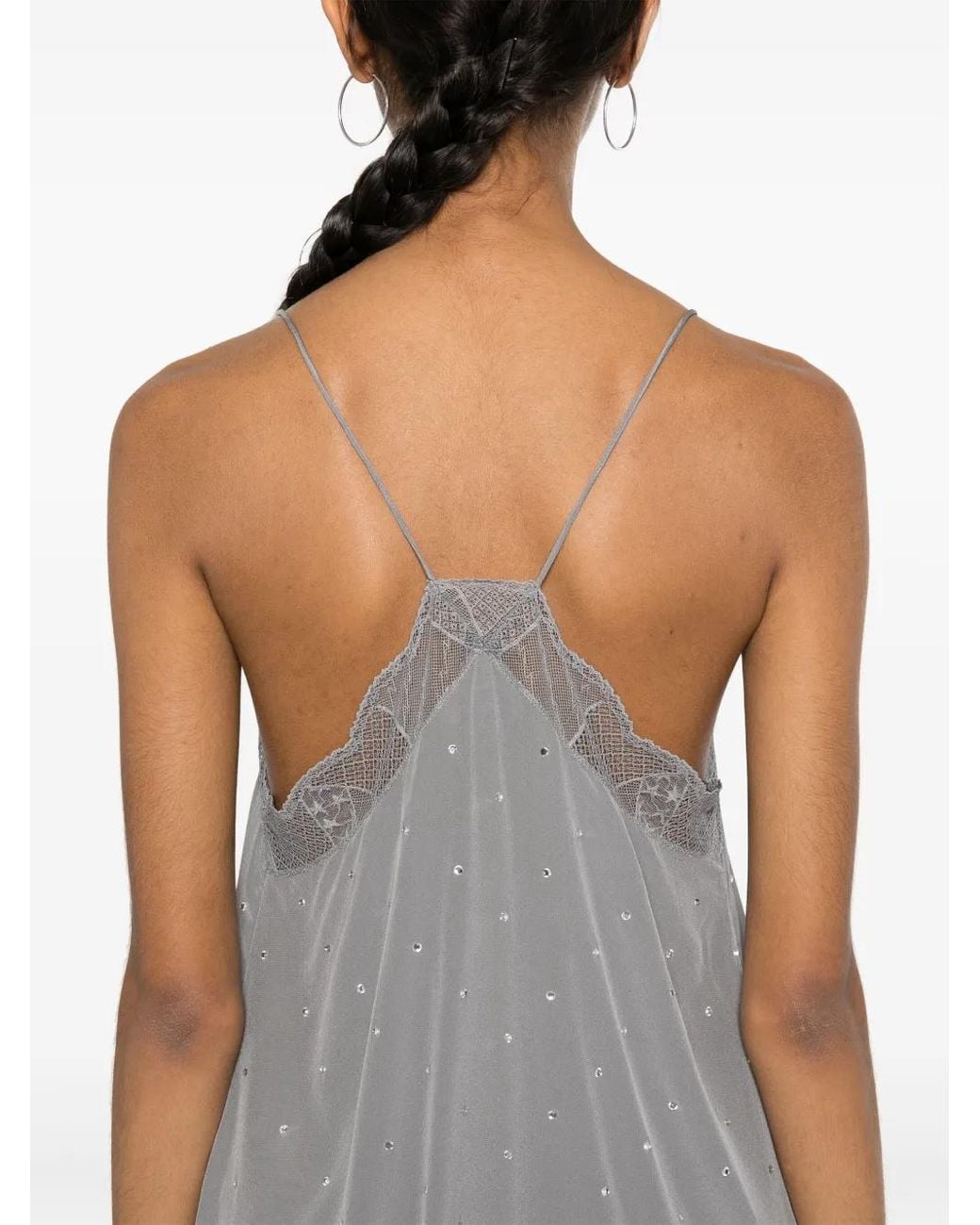 Zadig & Voltaire Gray Ristyz Diamante-Embellished Lace-Trim Silk Mini Dress