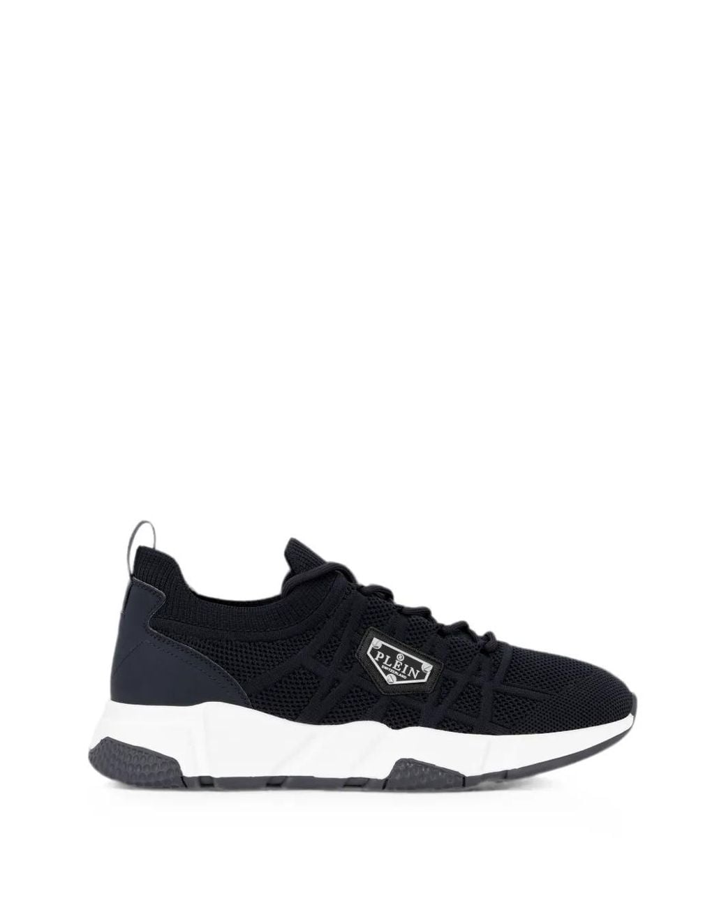 Philipp Plein Black Runner Sock Triangle Placca Sneakers