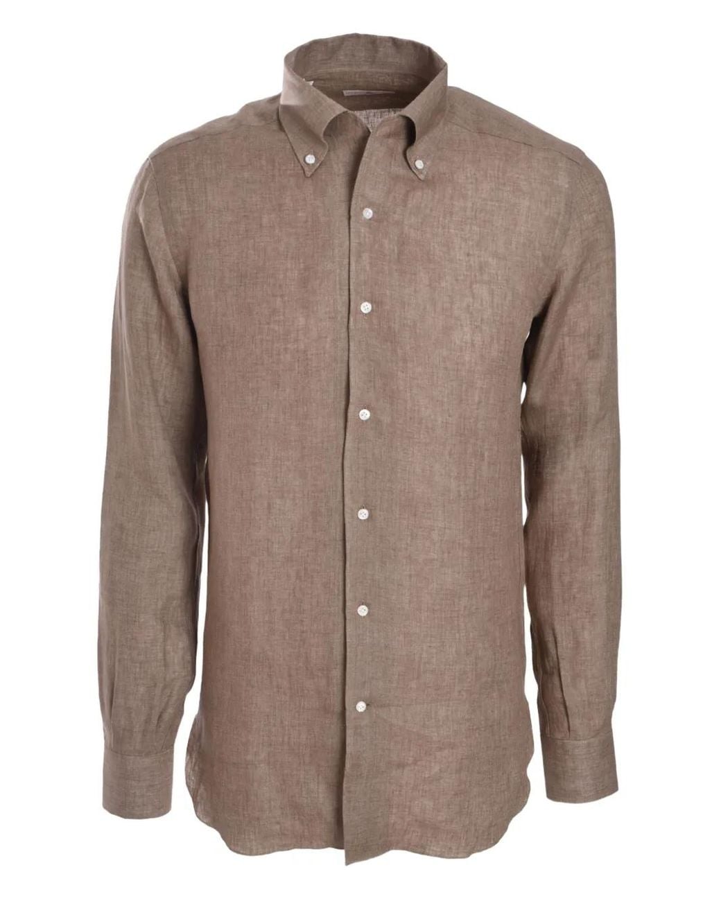 Luciano Barbera Brown Linen Shirt for men