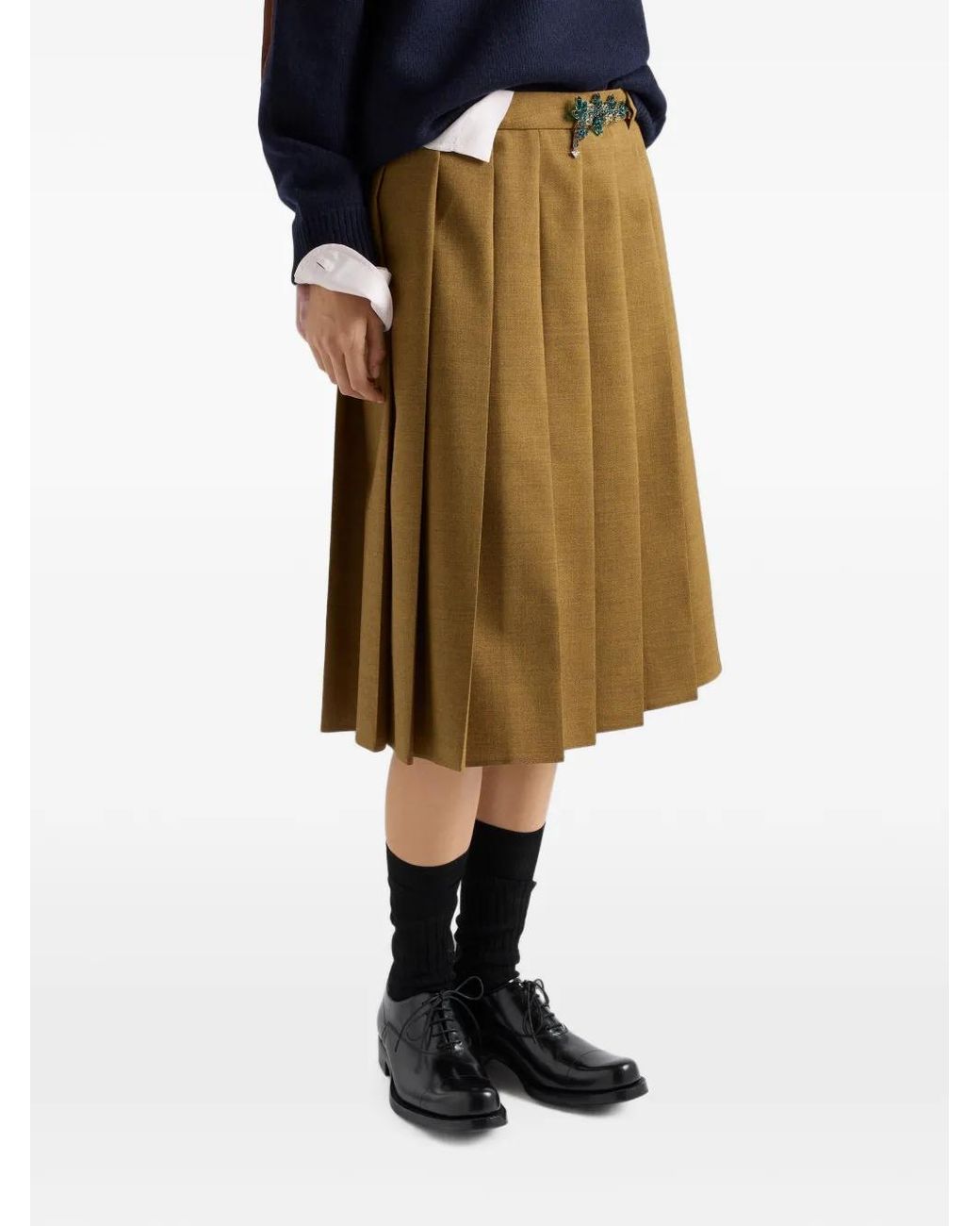 Prada Green Hopsack Midi-Skirt