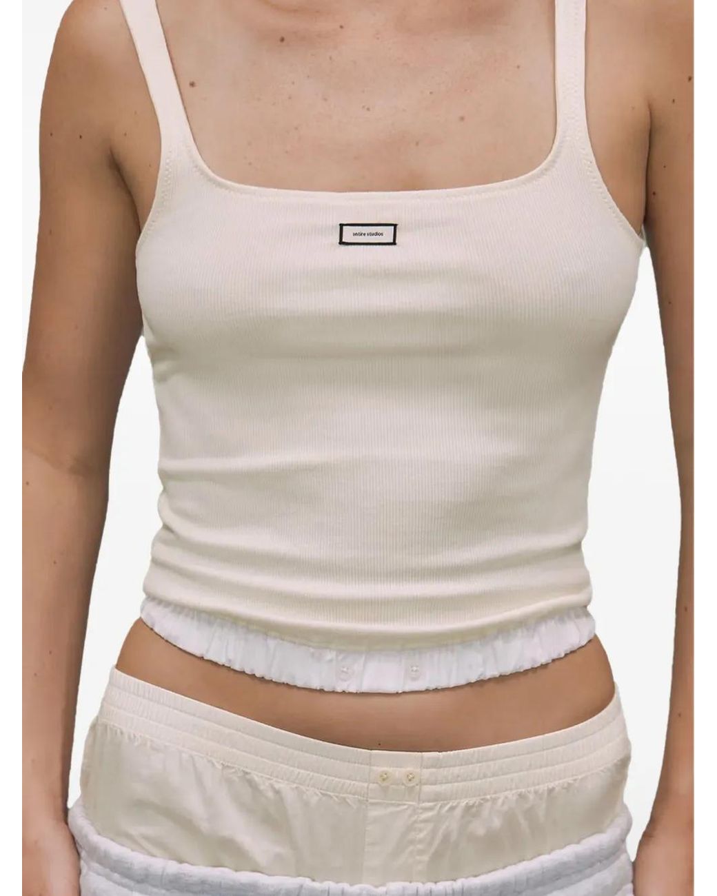 Entire studios White Ribbed Logo-Patch Tank Top