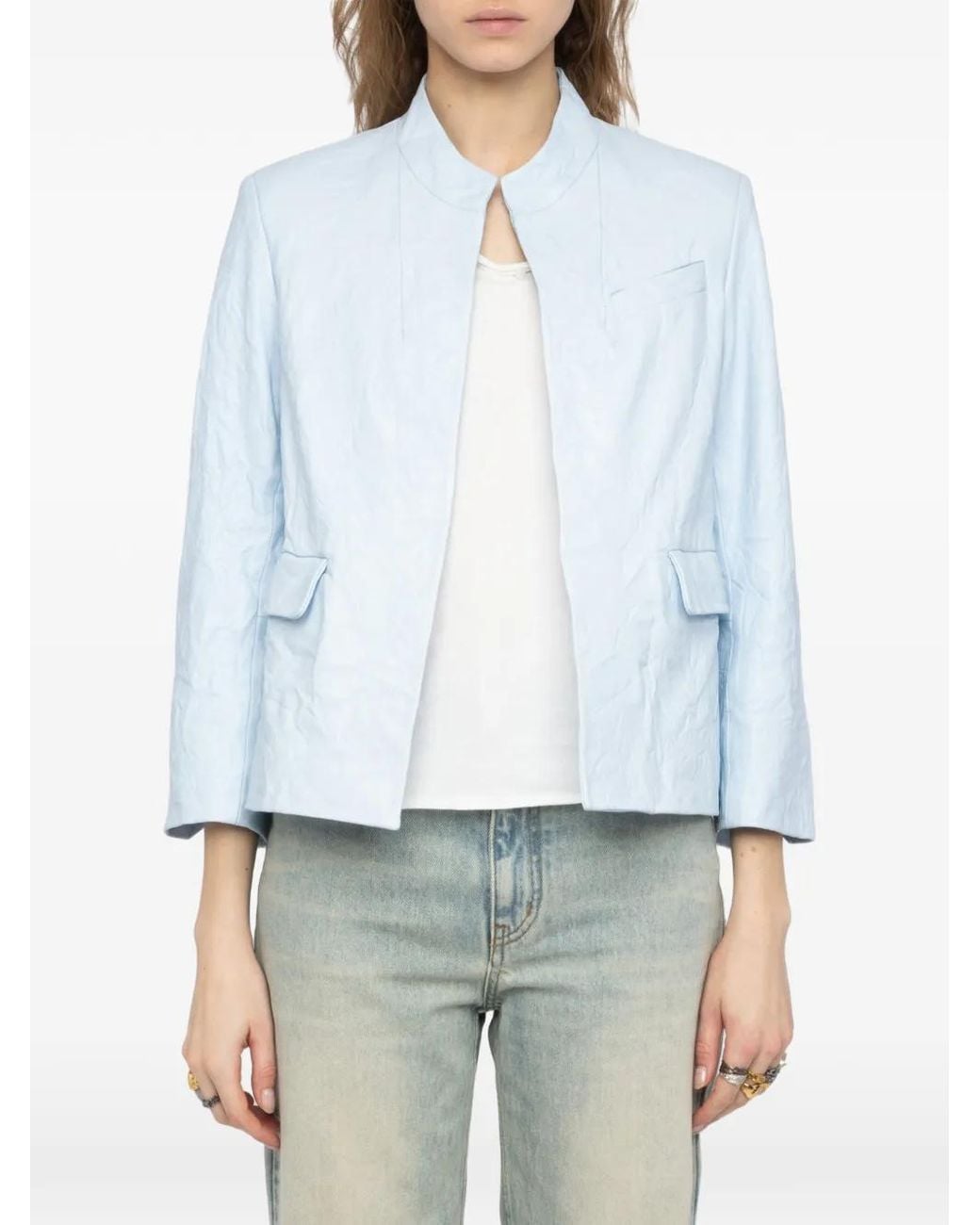 Zadig & Voltaire Blue Veryn Creased Leather Blazer