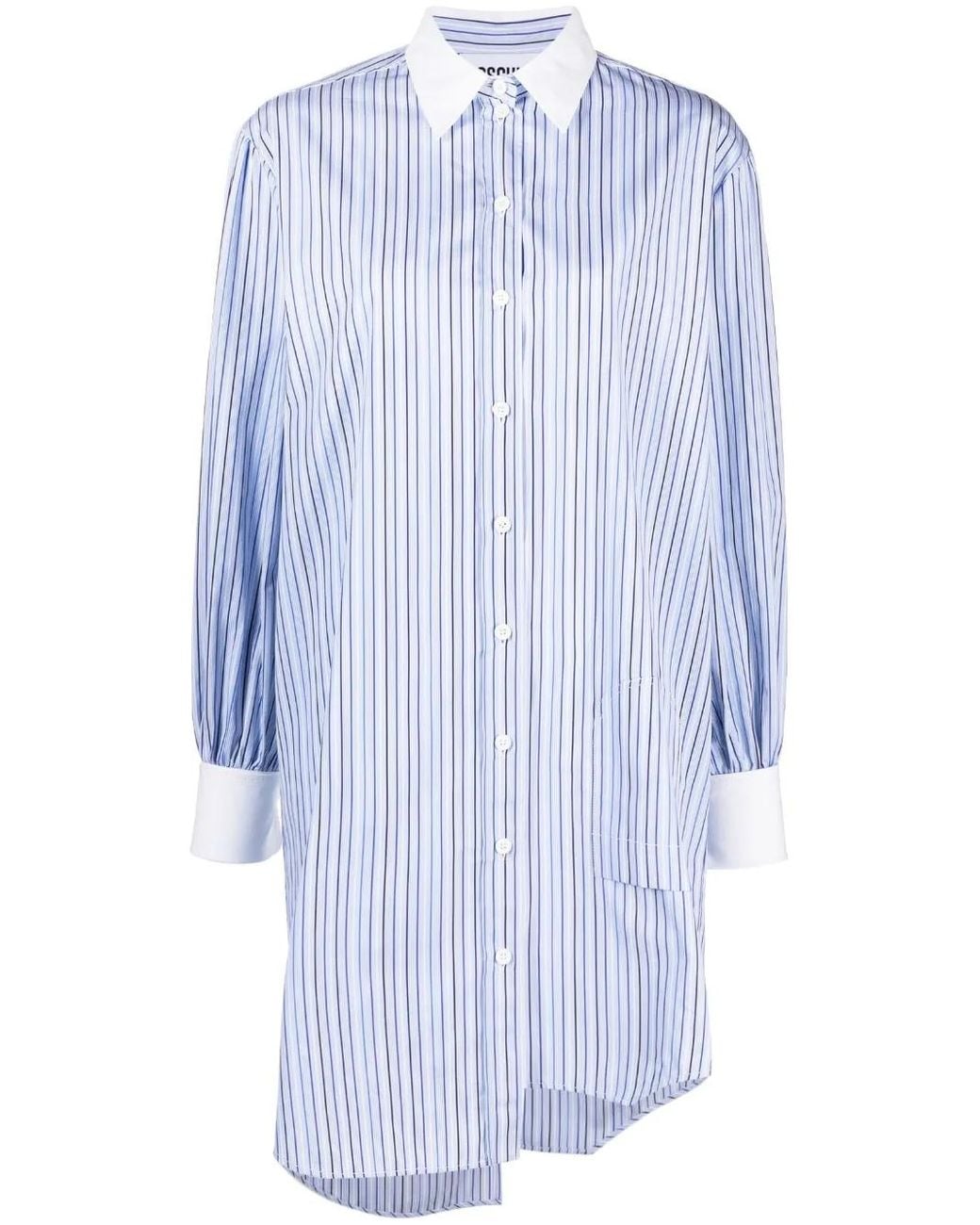 Moschino Blue Striped Asymmetric-Hem Dress
