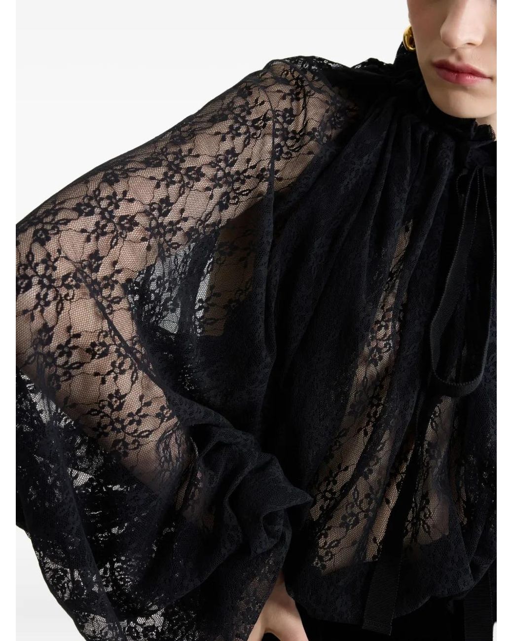Patou Black Lace Drawstring Top