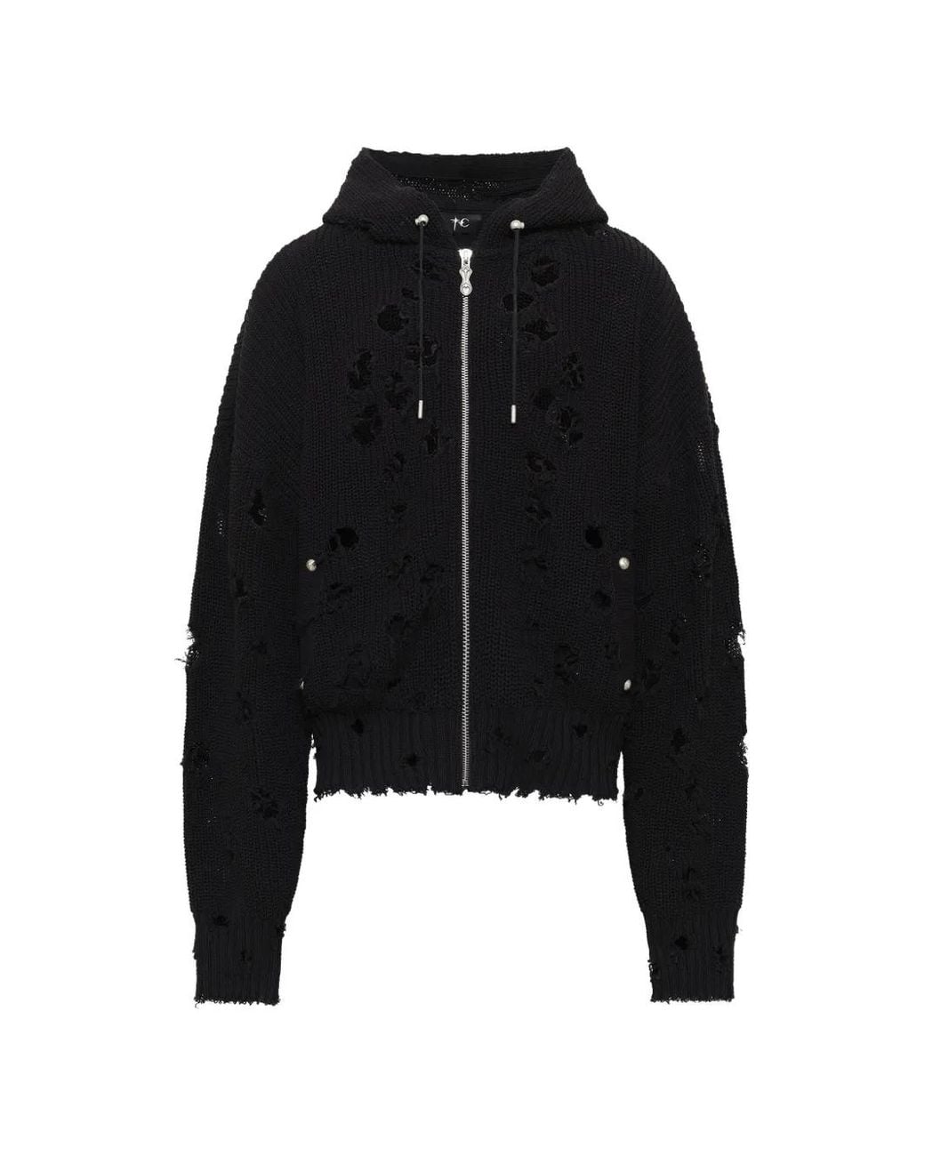 THUG CLUB Black Destroyed-Effect Hoodie for men