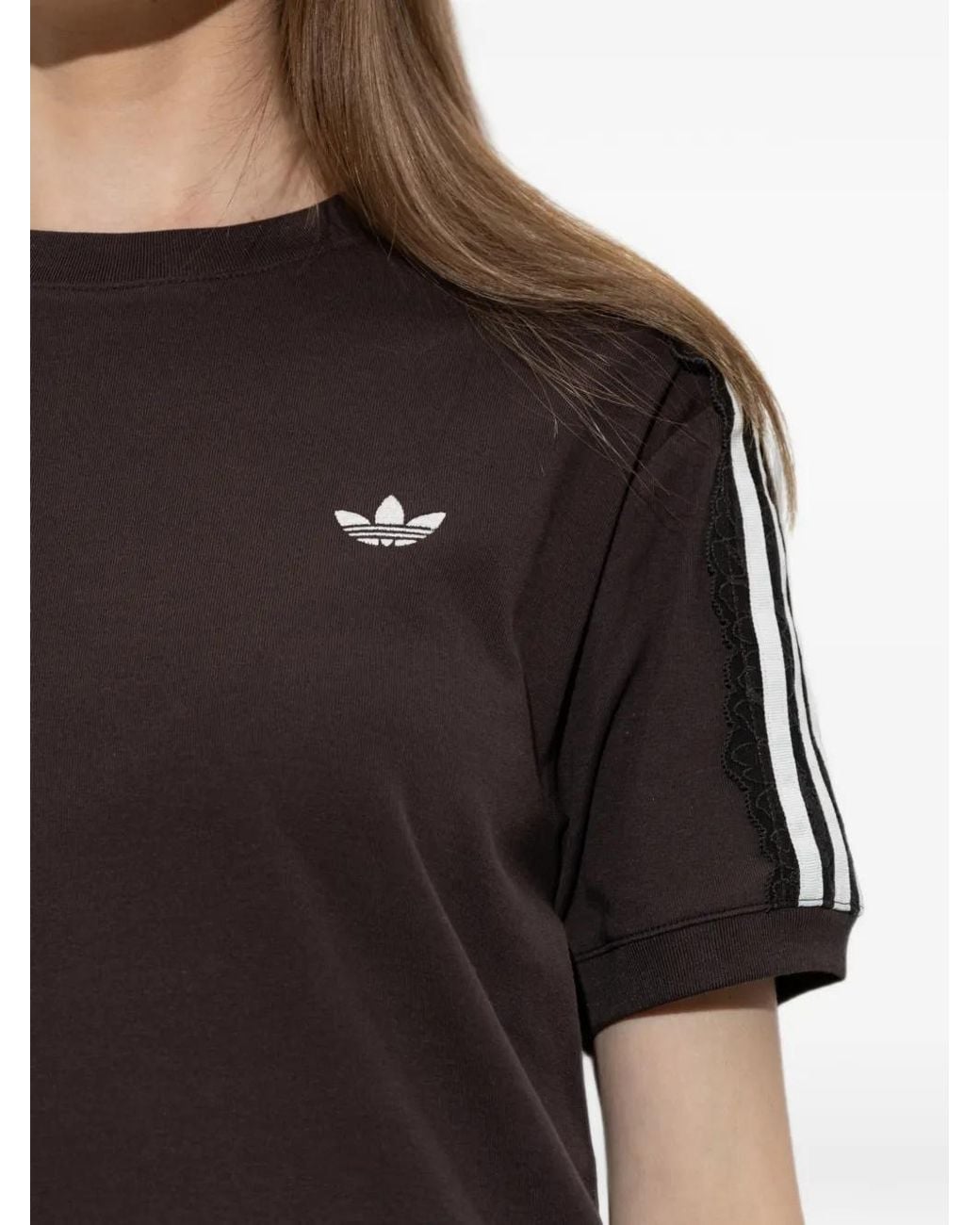 Adidas Black Lace-Trim Embroidered-Logo T-Shirt