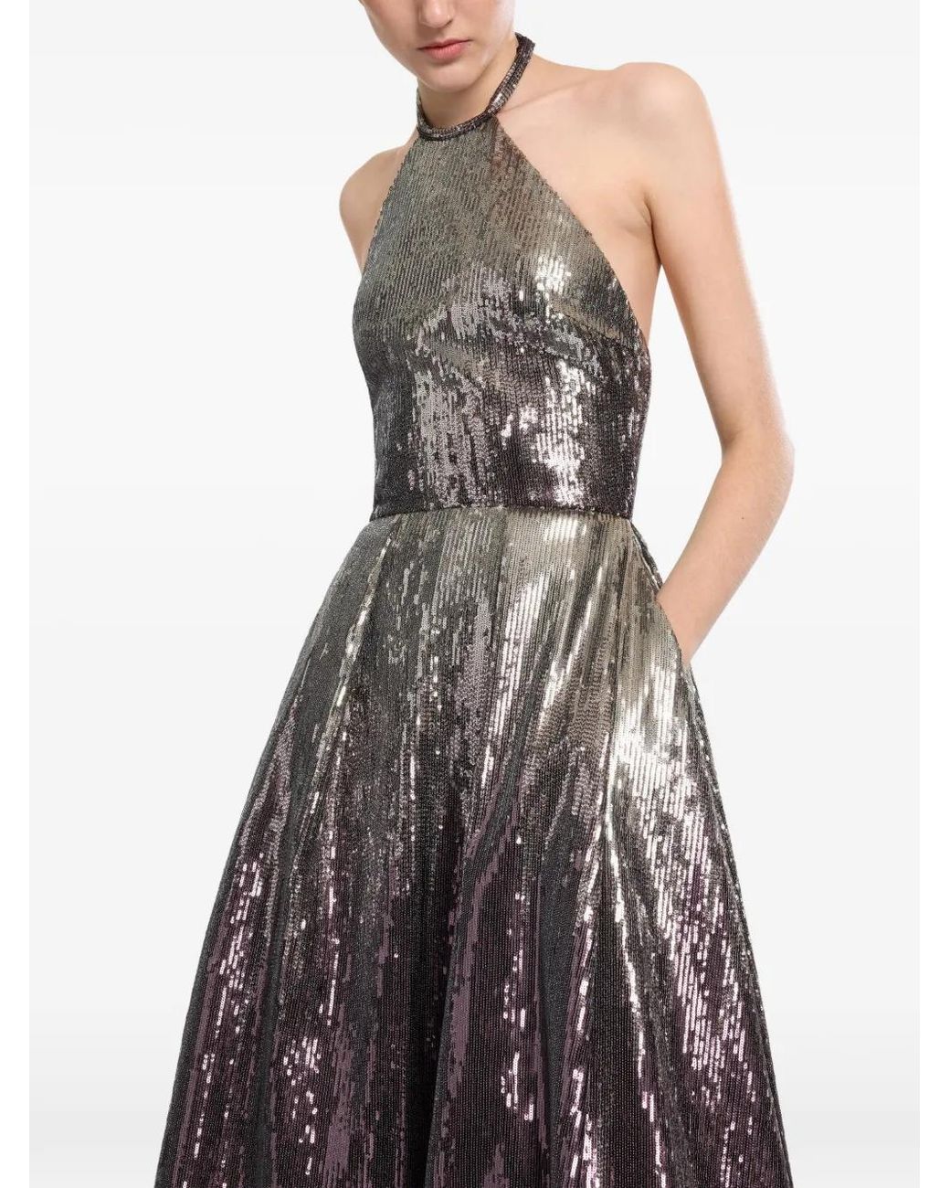 Elie Saab Gray Robe Longue Dos Nu À Sequins À Effet De Dégradé