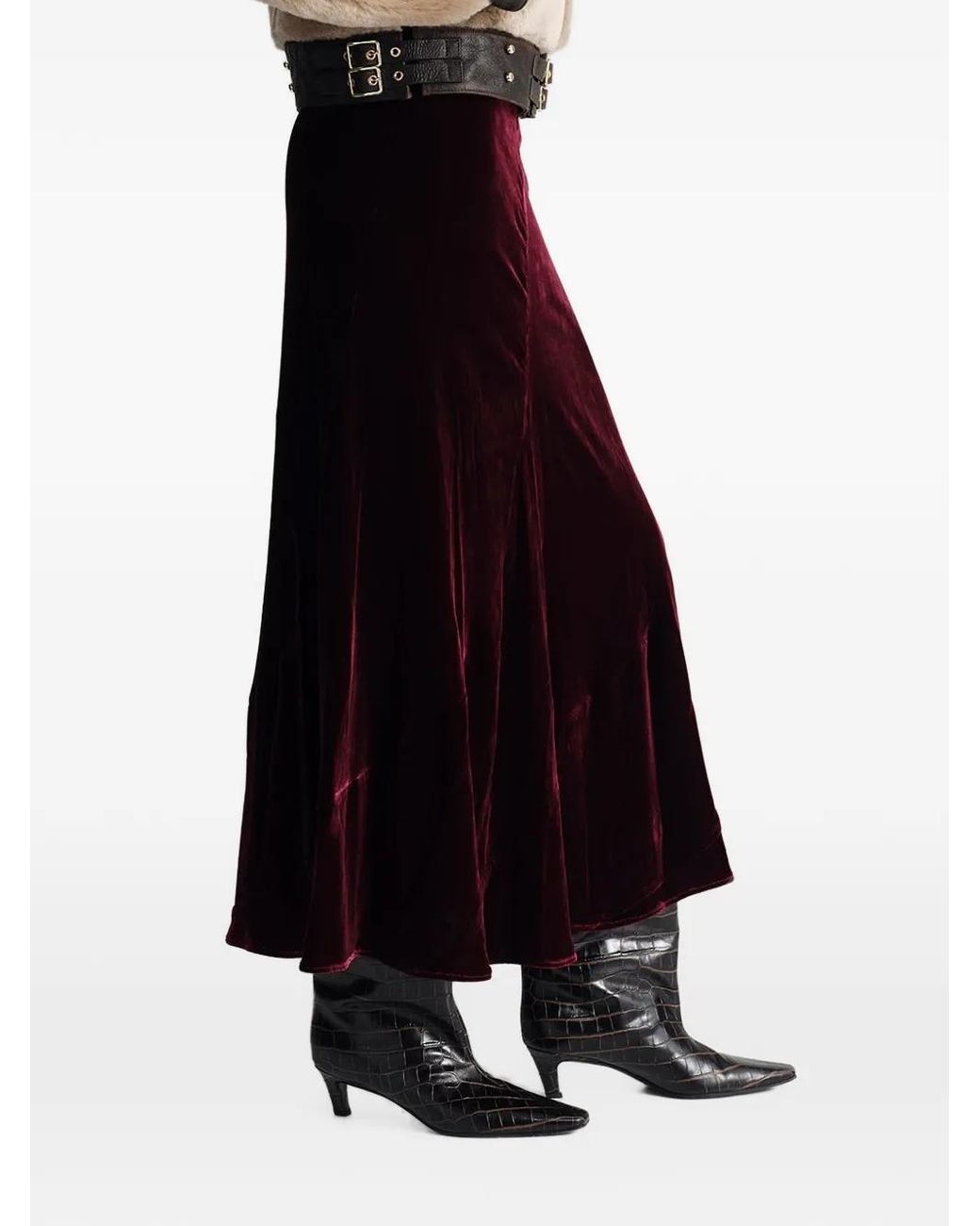 Cara Cara Black Sanvi Velvet Midi Skirt