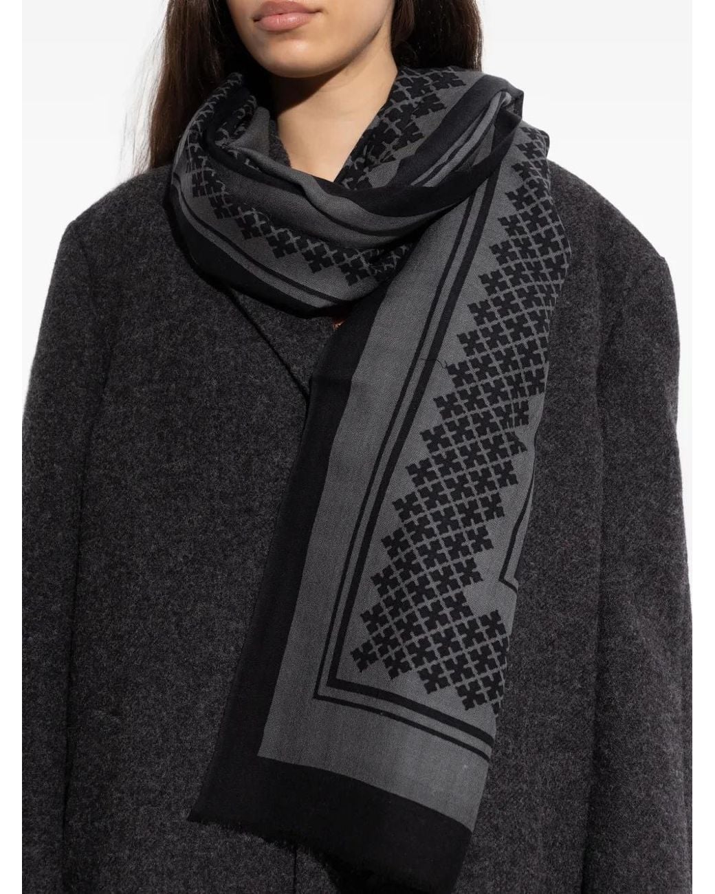By Malene Birger Black Geometric-Pattern Scarf
