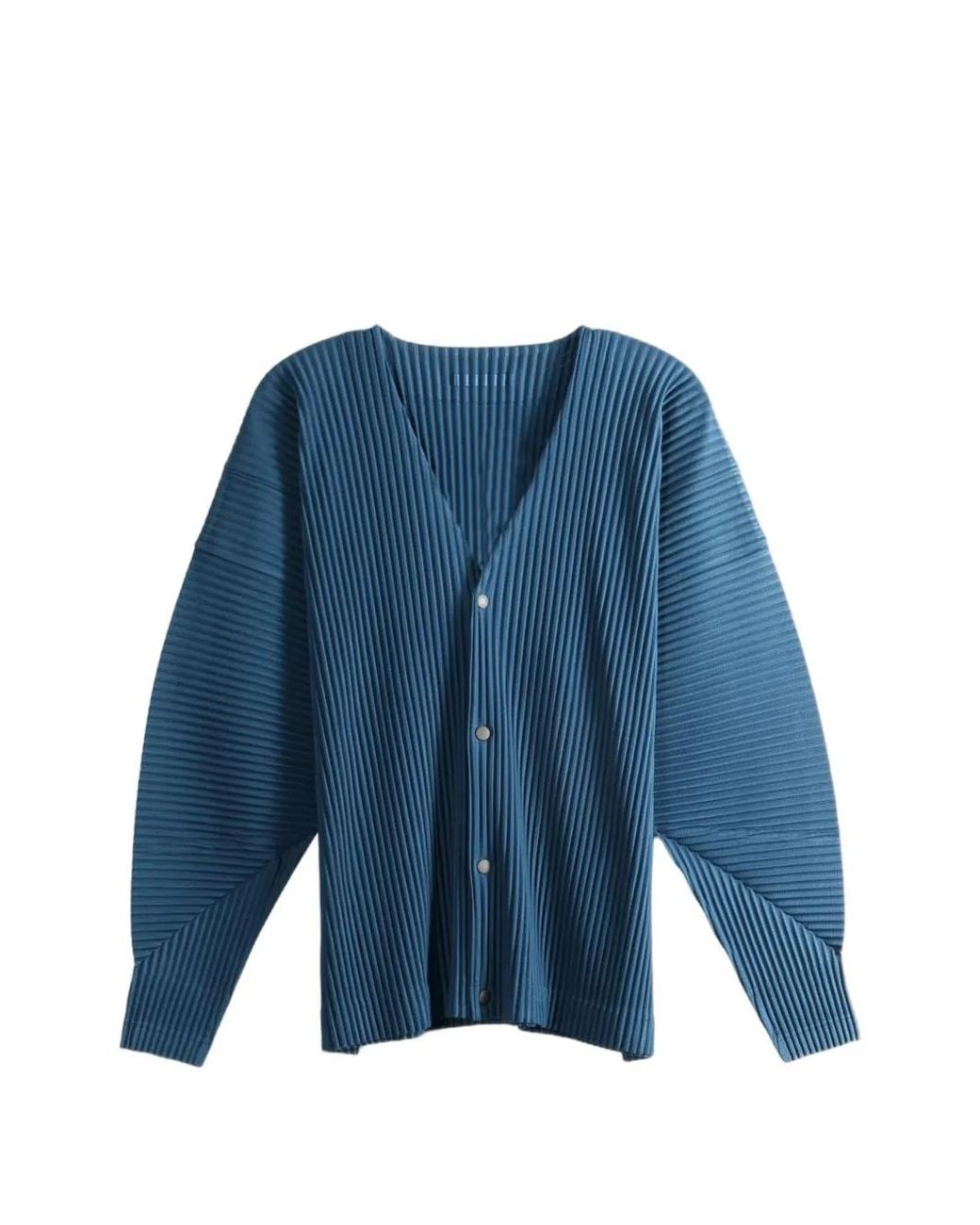 Homme Plissé Issey Miyake Blue Plissé-Effect V-Neck Cardigan for men