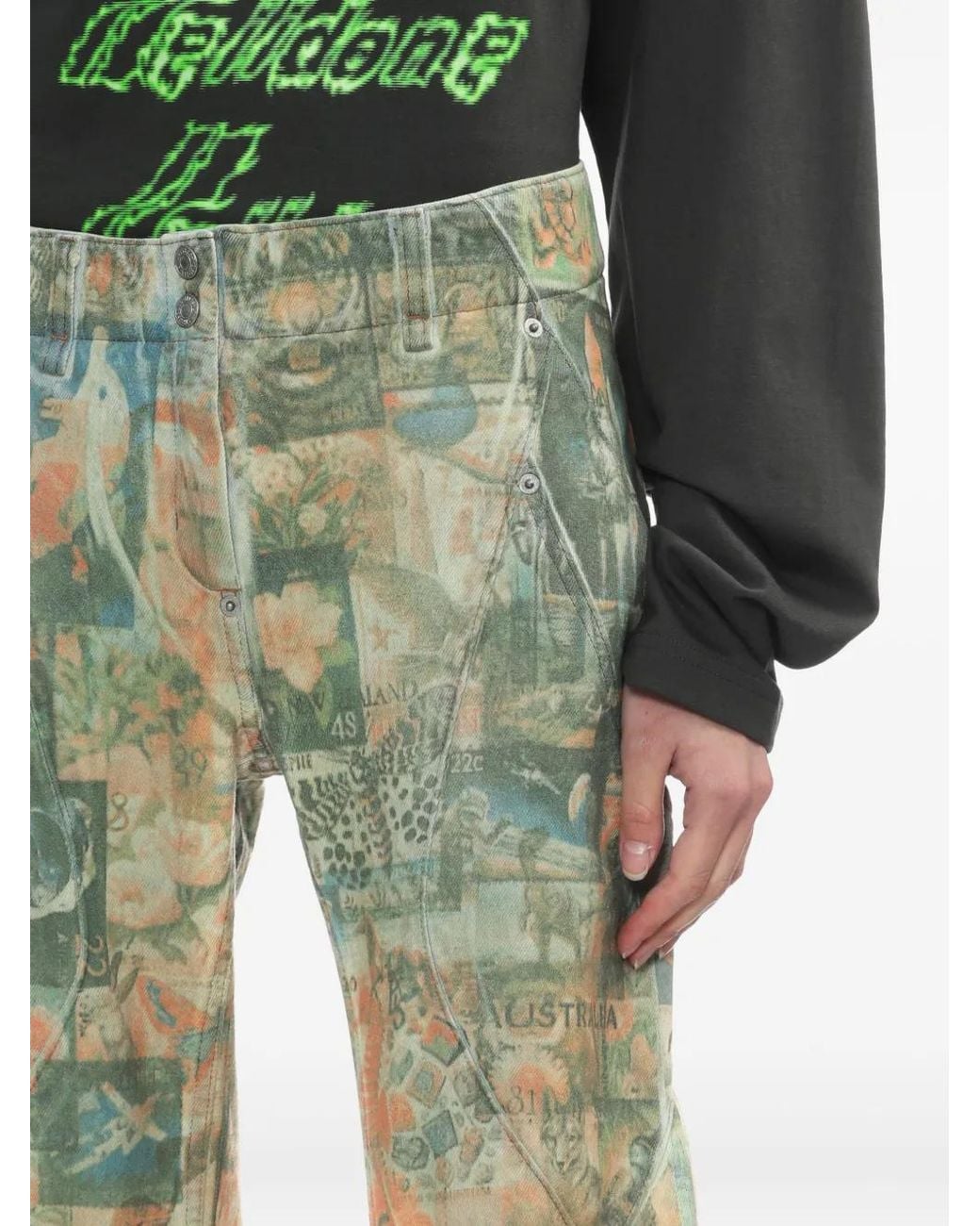Kiko Kostadinov Green Zip Printed Jeans
