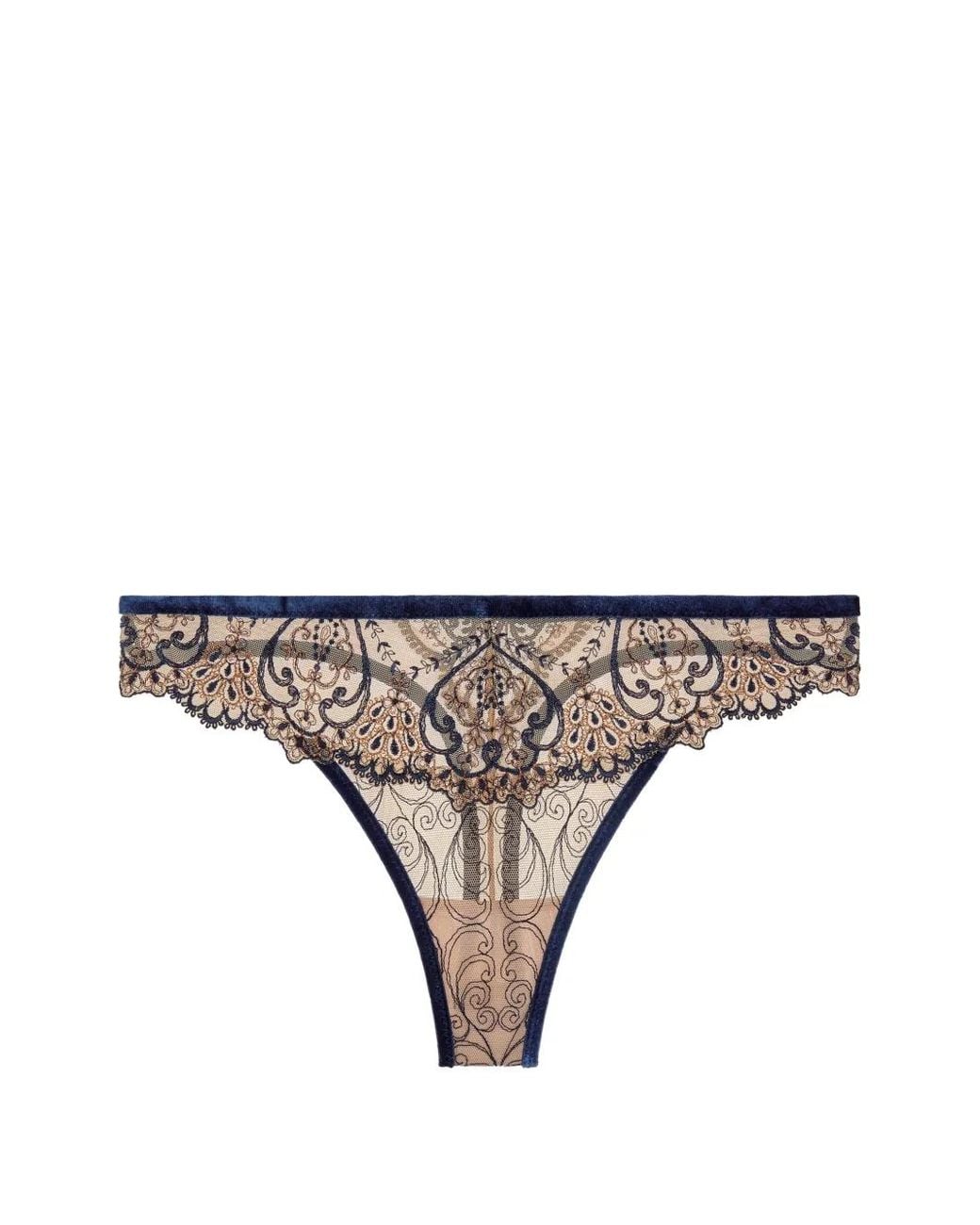 Aubade Gray Coeurs Enlacés Embroidered Thong