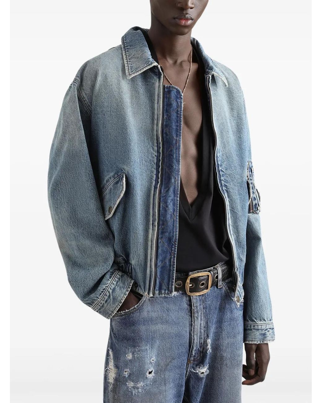 Dolce & Gabbana Blue Logo-Appliqué Denim Jacket for men