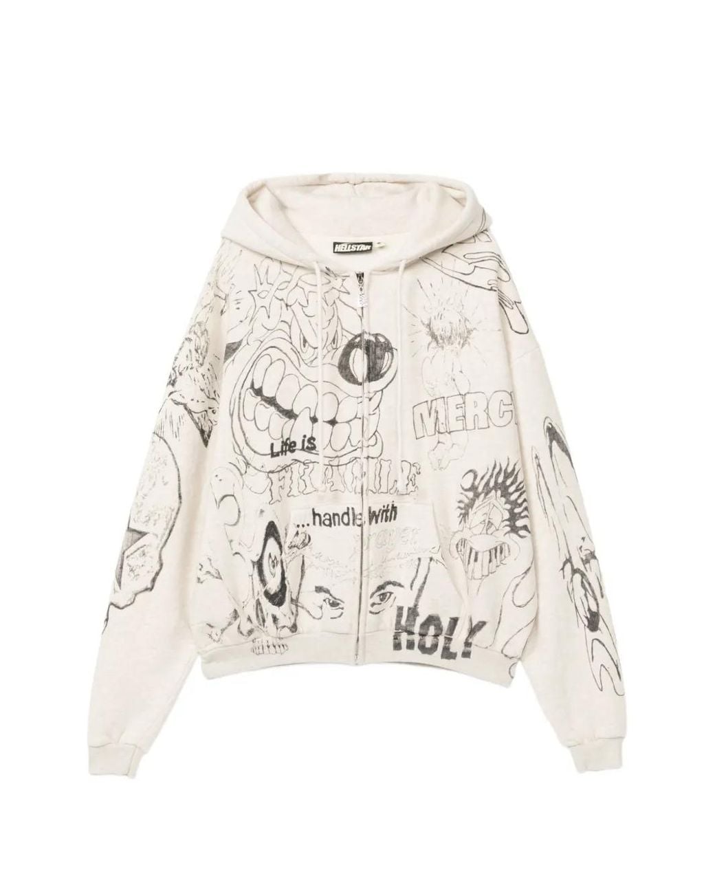 HELLSTAR White Graffiti-Print Zip-Up Hoodie for men