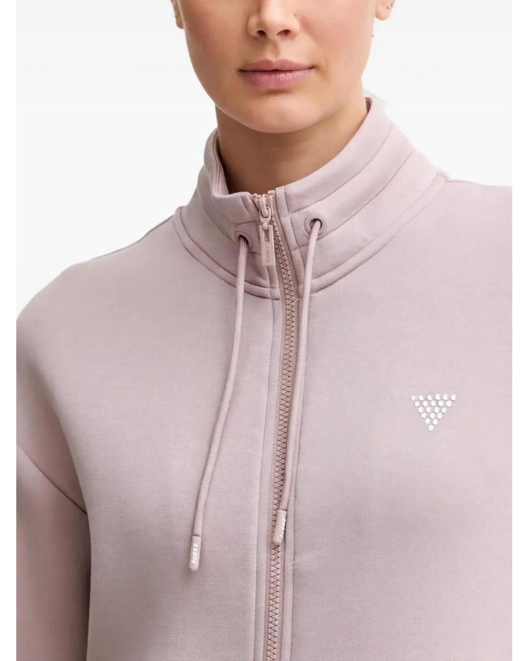 Guess Pink Triangle Logo Rhinestone Zip-Up Sweatshirt
