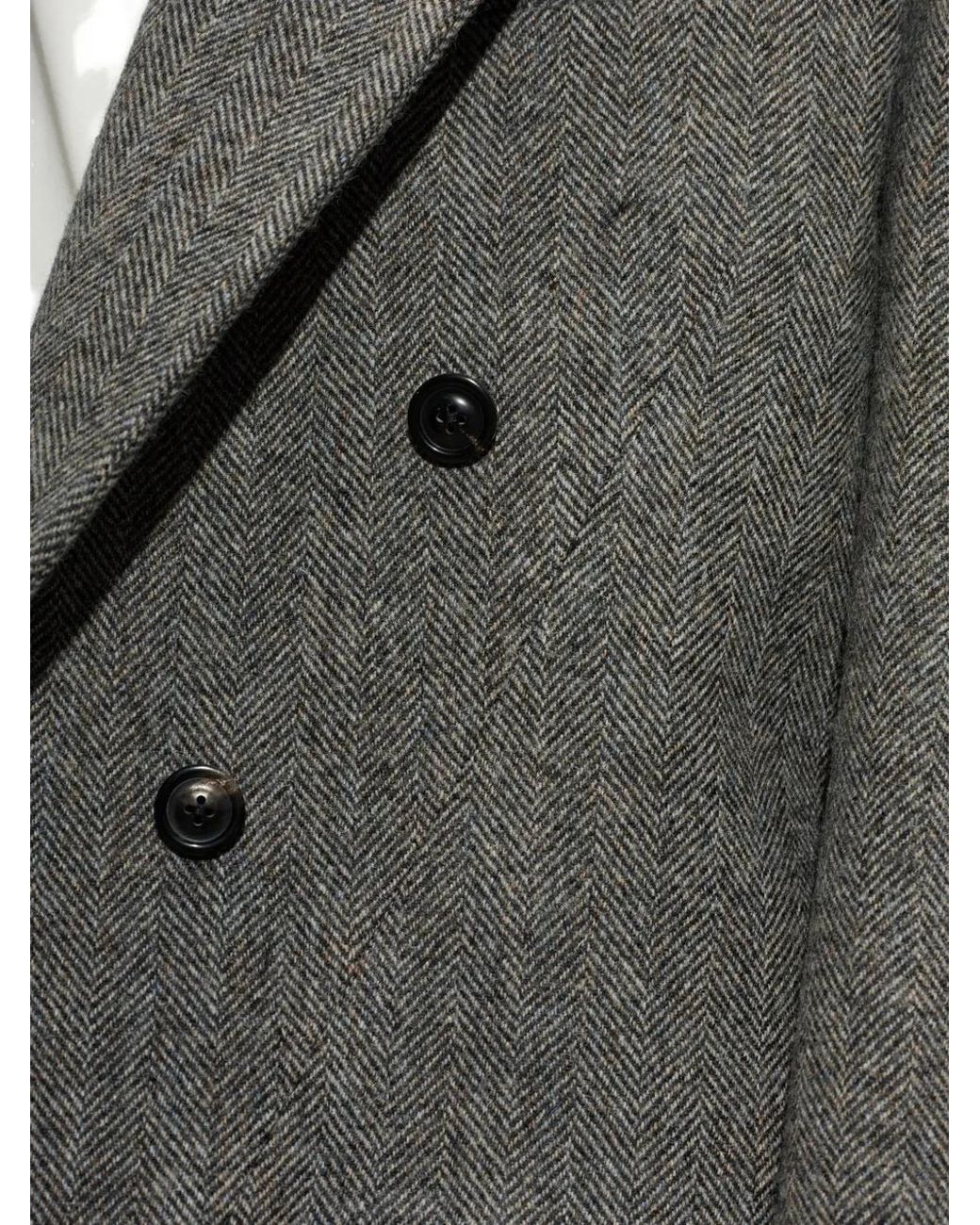 Maison Margiela Gray Herringbone Double-Breasted Cropped Blazer for men