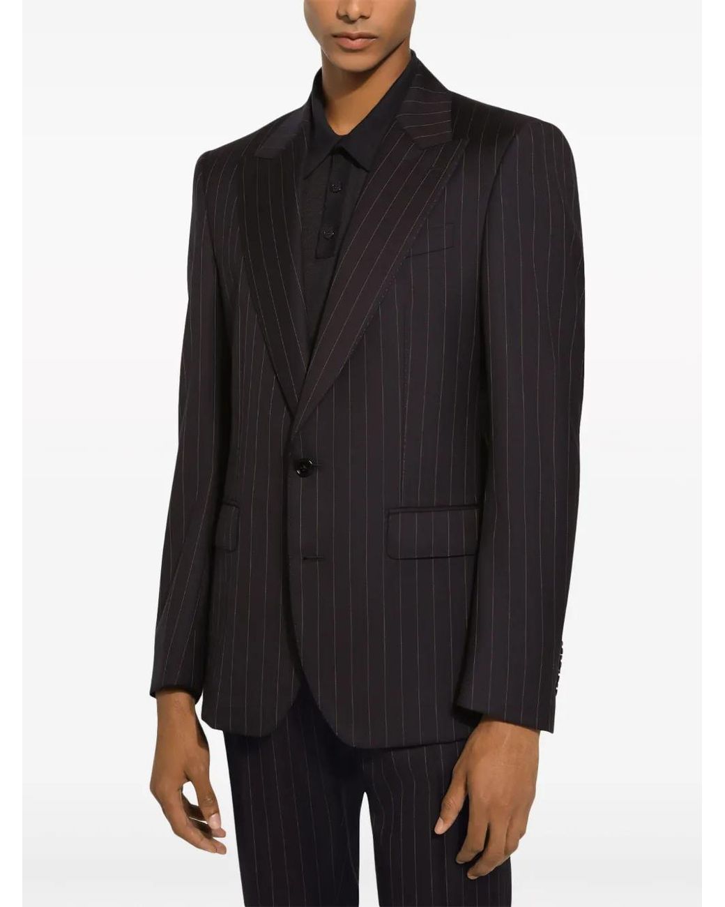 Dolce & Gabbana Black Striped Single-Breasted Blazer for men