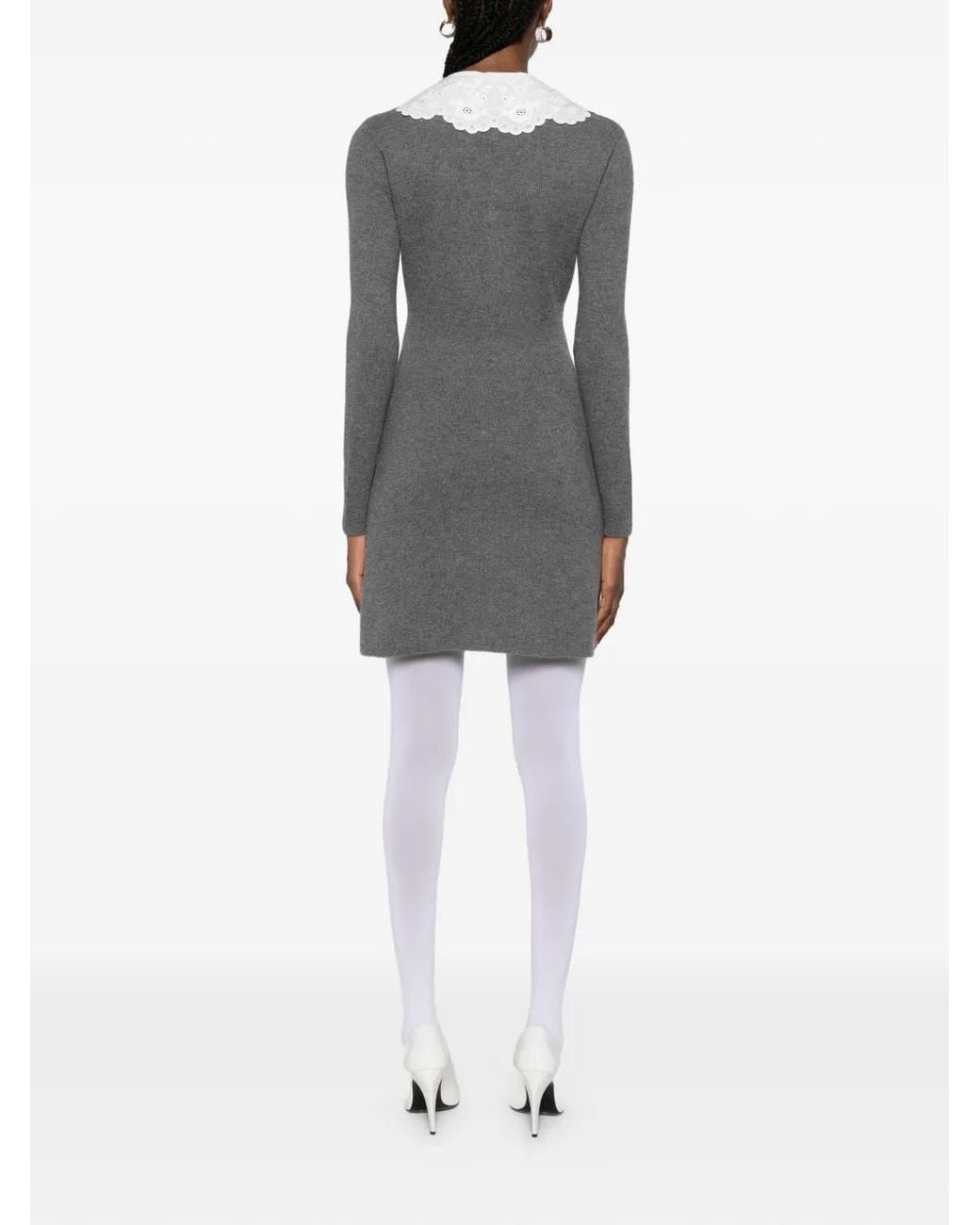 Self-Portrait Gray Long-Sleeve Mini Dress