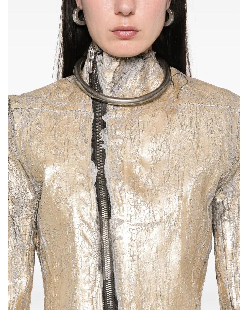 Rick Owens Natural Gary Coated Leather-Blend Biker Jacket