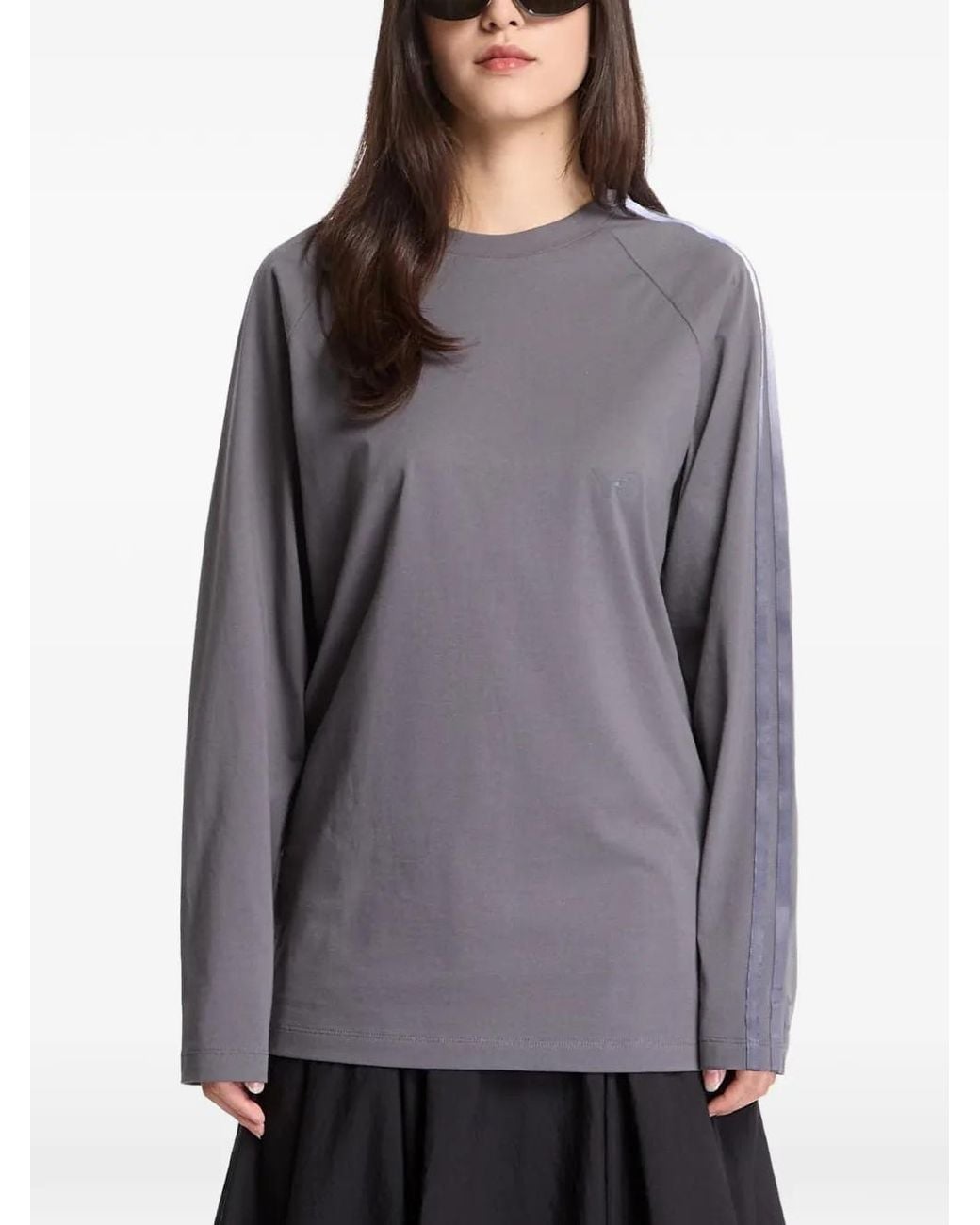 Y-3 Gray Oversized Gradient Stripes Long Sleeve T-Shirt