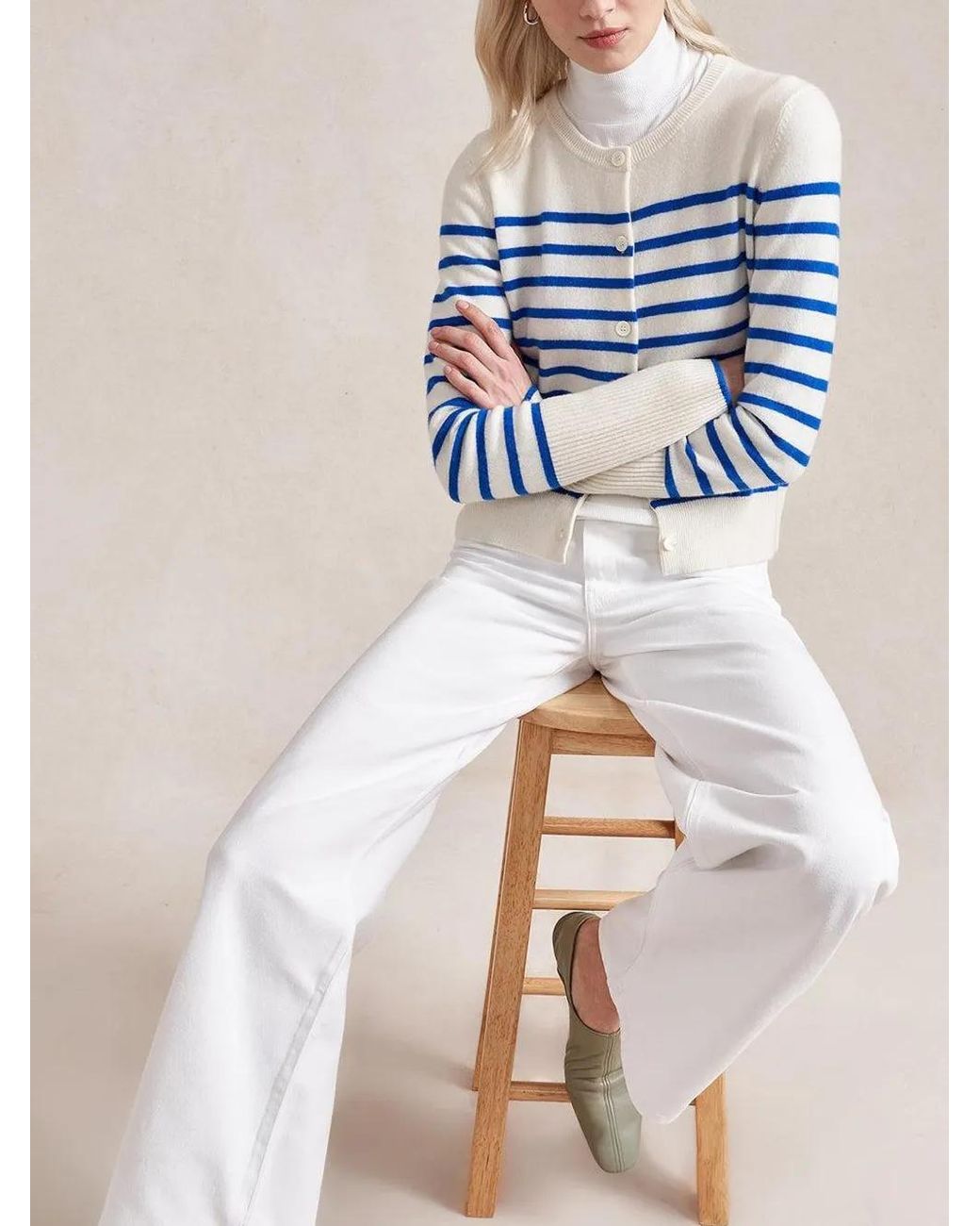 La Ligne Blue Cardigan À Rayures