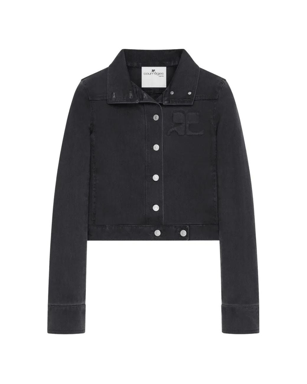 Courreges Black Cropped Jacket With High Collar And Metallic Buttons