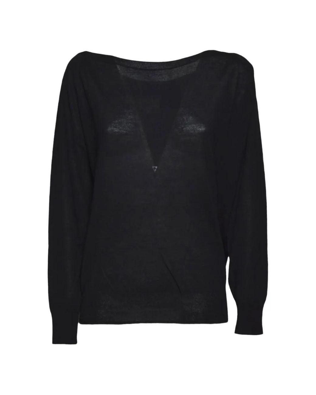 Mc2 Saint Barth Black Fine-Knit Batwing-Sleeve Top